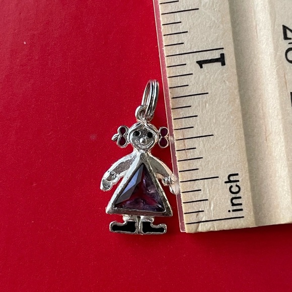 925 Silver Charm,Silver Girl Pendant with Purple Gem - Picture 3 of 6
